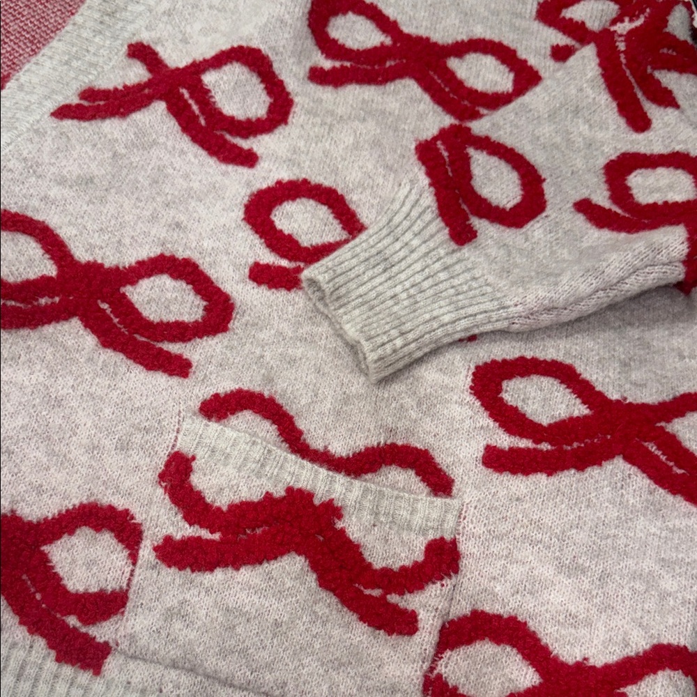BUCKETLIST Red and Cream Bow Cardigan - Picture 2 of 5